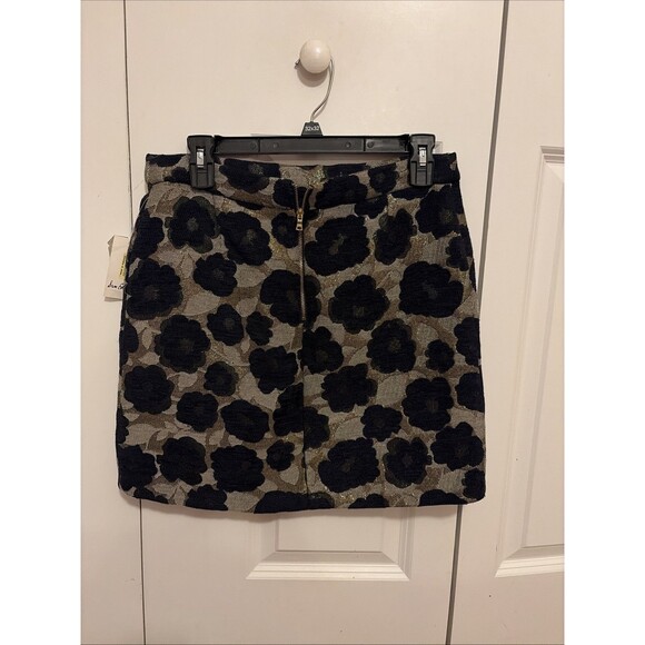 Sam Edelman Metallic Floral Jacquard Straight Pencil Mini Skirt 8 Navy Gold NWT - Picture 5 of 6